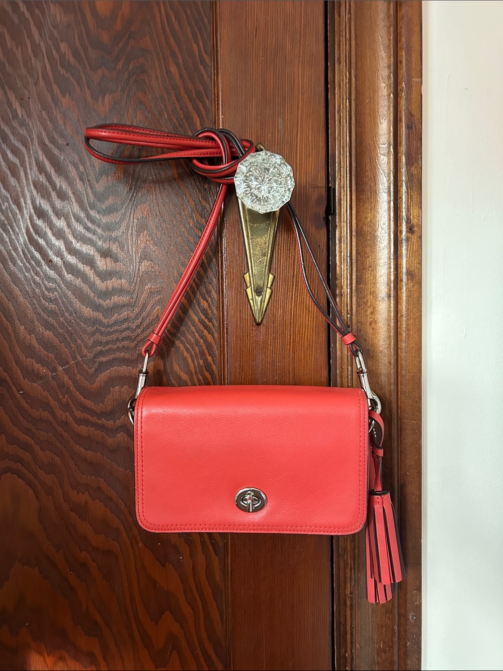 Coach Penny Crossbody Bag in Coral Red Leather with Tassels from early 2012